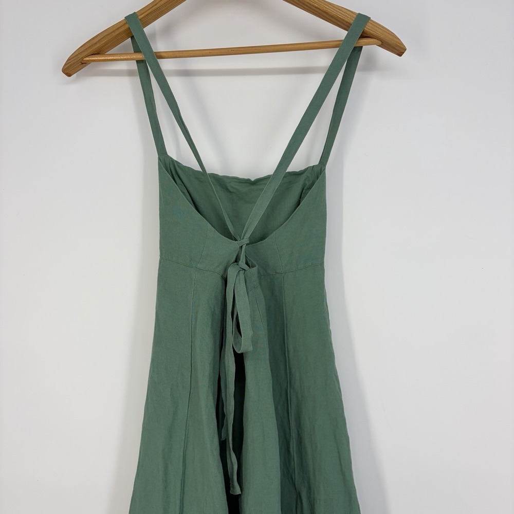 Madewell Tie-Back Midi Cami Dress 00 Boho Lagenlook Green Linen Blend Fairy Scan - Picture 15 of 16